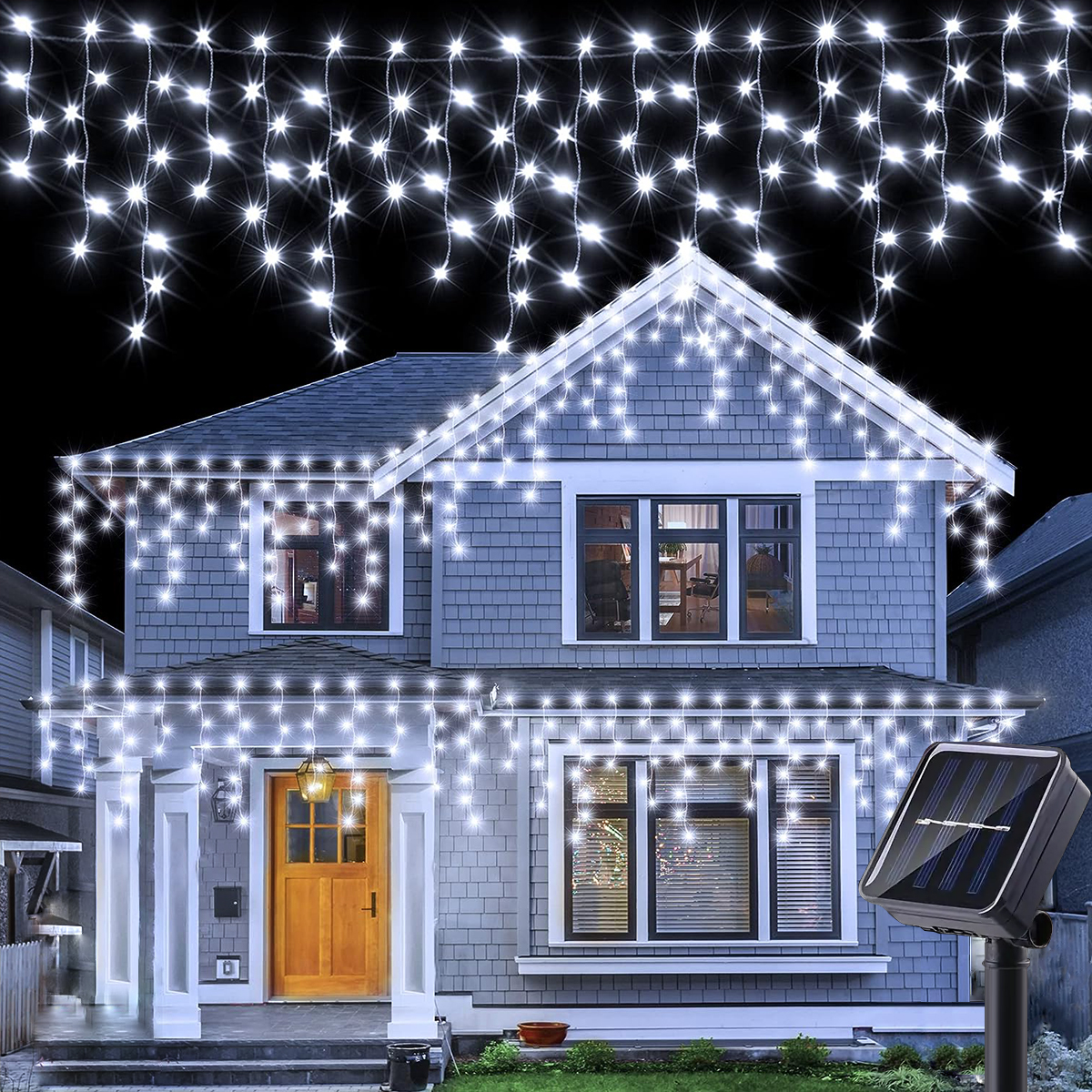 String Curtain Light - LED Solar String Lights Waterfall, 23Ft