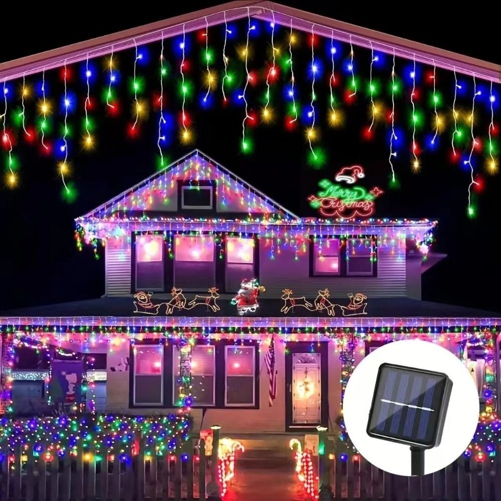 String Curtain Light - 600CM Curtain Waterfall Light Solar Powered