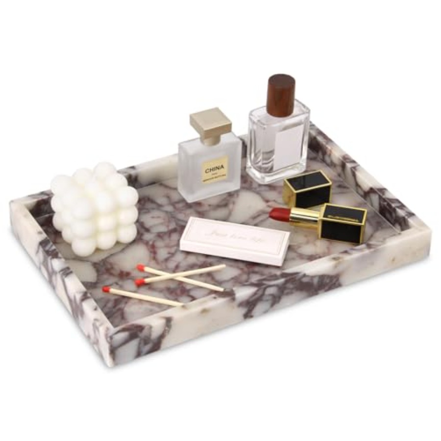 Home Decor You - Marble Bathroom Vanity Tray, Natural Luxury