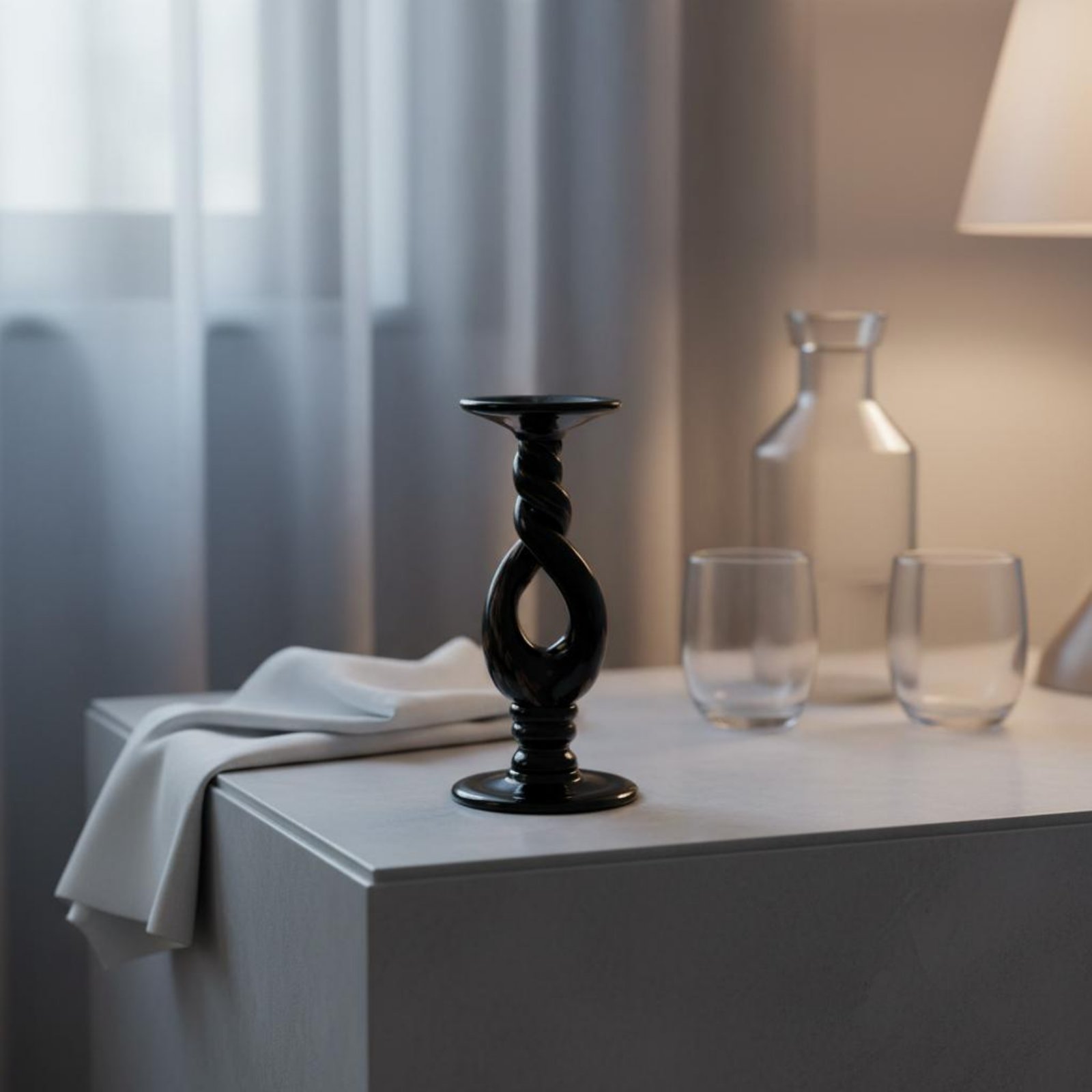 Home Decor Luxury - 2 Pieces Black Glass Candlestick French