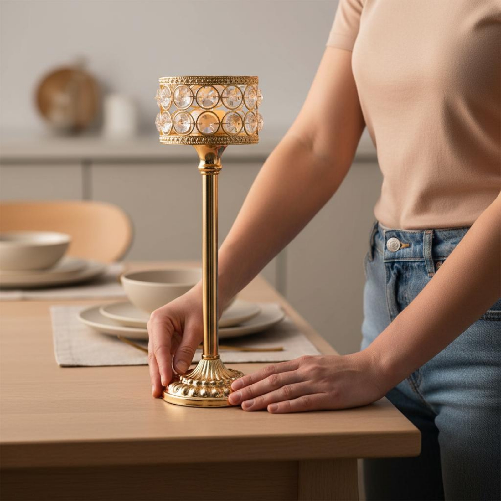 Home Decor Luxury - 3 Pieces Gold Crystal Candle Holder