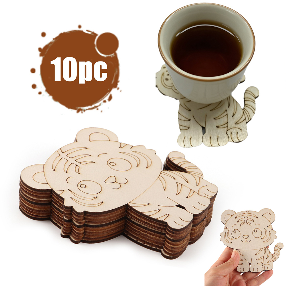 Home Decor You - 10 Pcs/set Tiger Animal Unfinished Wooden
